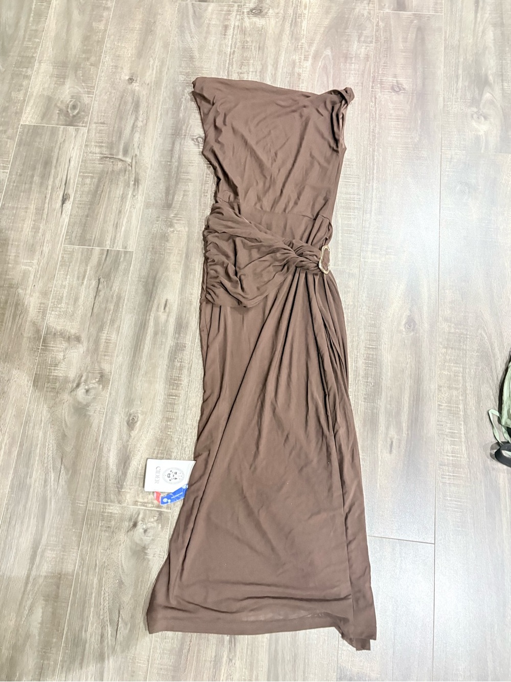 Cider One-Shoulder Brown Maxi Dress with Side Drape